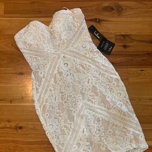 White and Nude Lace Strapless Dress